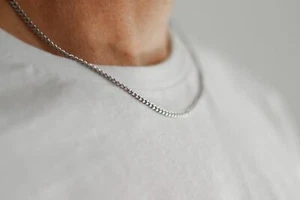 Silber Kette Halskette für Mann Minimalistisch Männer Schmuck Geschenk für Ihn Wasserdicht - Bild 1 von 7