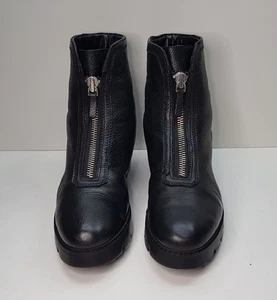 NEXT SIZE 6UK EUR39 WOMENS BLACK LEATHER FRONT ZIP ANKLE COMBAT BOOTS SHOES READ - Picture 1 of 24