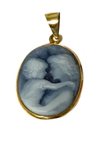 Charmed Carved Mother & Child Onyx 14 Kt Gold Pendant - Picture 1 of 10