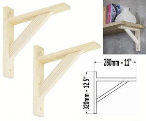 2 x Wooden Shelf Supports Reinforced Brackets PINE 32x28x4cm - 4 pairs - Picture 1 of 5