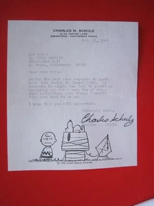 Original CHARLES SCHULZ SIGNIERTER BRIEF + Umschlag Peanuts Snoopy von 1968 - Bild 1 von 5