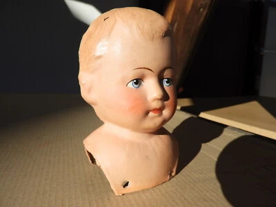 c1930-50 PAPIERMASCHEE BRUSTPLATT KOPF H=11cm Brustplatte Masse PuppenKopf MPK 5 - Bild 1 von 4