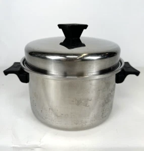 Vintage Kitchen Queen Pan Pot With Lid 18-8 Stainless 5 Ply Steel USA 3 Qt - Picture 1 of 9
