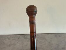 Antique c19th Walking Stick Cane Turned Treen Knop Knobbly Root Metal End 35”