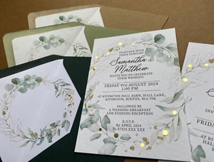 Guirnalda de hojas de eucalipto de lujo INVITACIÓN DE BODA tarjetas follaje verde invitación - Imagen 1 de 16