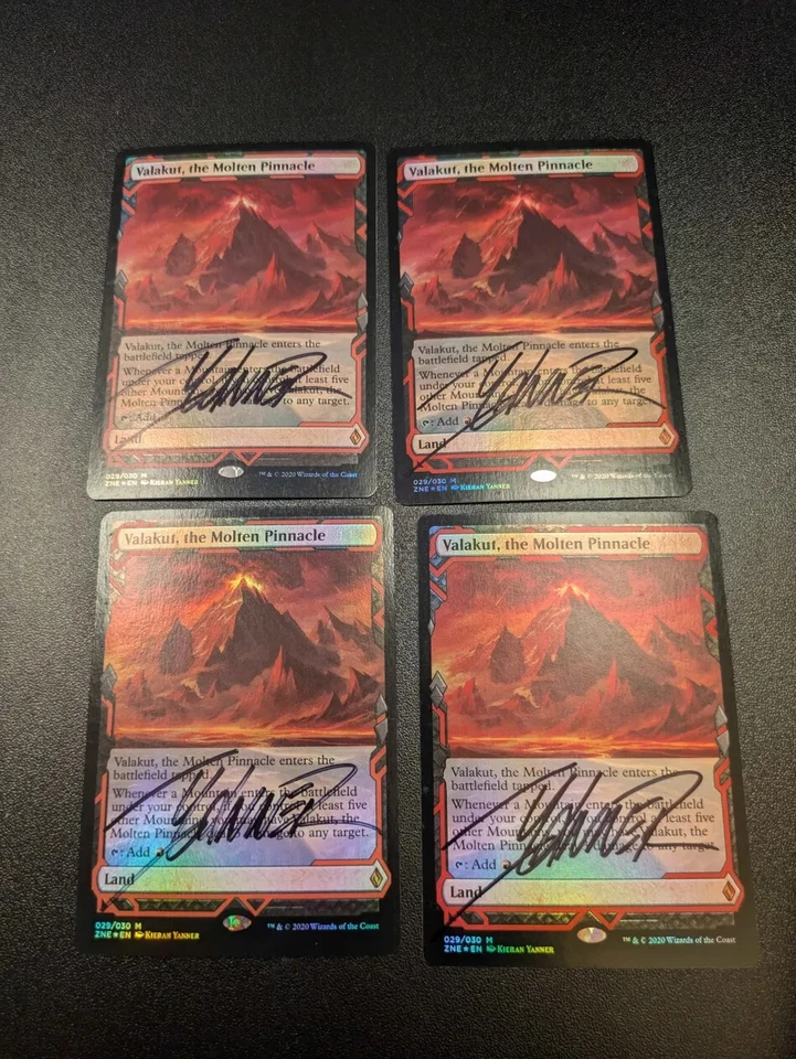 Valakut, the Molten Pinnacle Zendikar Rising Expeditions Foil Playset 4x Signed - Image 1 of 1