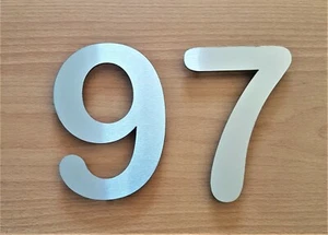 Large 6"/15cm stick-on rounded house/front door numbers brushed stainless steel - Picture 1 of 32