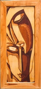 Liebe Kubismus Holz Mosaik Intarsien Panel Boho gerahmt Home Wand Deko Kunst - Bild 1 von 12