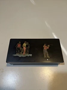 Vintage Black Couroc Hinged Golf Box - Picture 1 of 8
