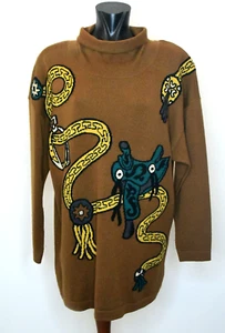 vintage Rodeo Escada Ley Long Pullover 38 Braun Sattel auf Schlange Schurwolle - Bild 1 von 14