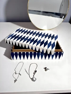 Set of 2 Decorative Box – Blue & White Diamond Pattern | Epoxy Resin - Image 1 of 4