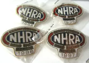 4 NHRA Enamel Pins 1994 1995 1996 1997 Championship Drag Racing Member Sealed - Picture 1 of 5