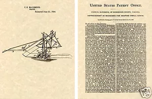 Cyrus McCormick SCHNITTER PATENT Kunstdruck RAHMENFERTIG!!!! 1835 US Getreideernte - Bild 1 von 1