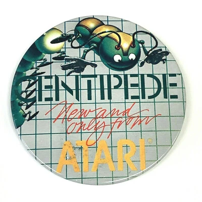 Centipede "New & Only From Atari" Pinback Button Metal Pin Video Game 1980's VTG - Image 1 of 4