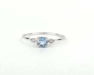 Natürlich Aquamarin Und Diamanten Edelstein Damen Ring 10k Massiv Gold Ring H248 - Bild 1 von 5