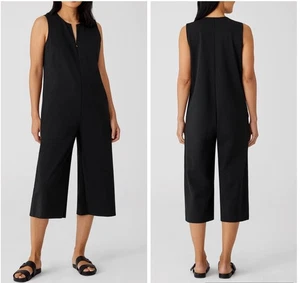 NEU Eileen Fisher waschbarer Ponte V-Ausschnitt Cropped weites Bein Overall schwarz Gr. XXS - Bild 1 von 13