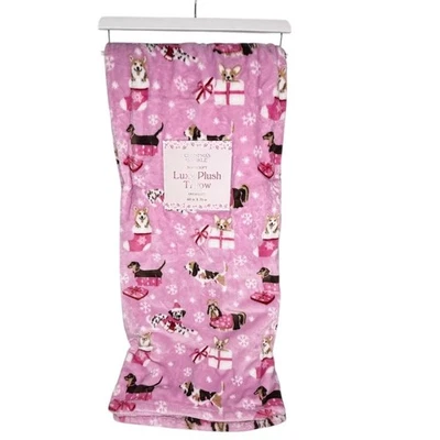 Manta Navidad Cachorro Perro Dachshund Corgi Shih Tzu Chihuahua 60x70 Rosa Foto 1 de 4