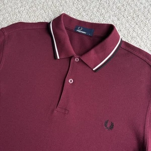 Fred Perry M3636 Polo Shirt Size Large Mens Long Sleeve Twin Tipped Red Navy - Picture 1 of 14