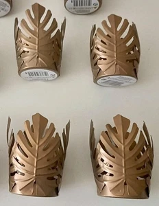 Gold Metal Palm Leaf Tealight Candle Holders Set of 4 10 cm high - Picture 1 of 6
