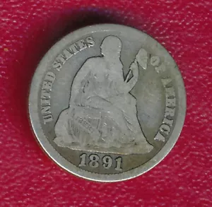 Moneda de diez centavos de plata SEATED LIBERTY 1891-S **MUY BUENA CIRCULACIÓN** ¡SE ENVÍA GRATIS!! - Imagen 1 de 2