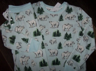 NWT PJ Salvage Blue Mist POLAR BEARS/TREES Thermal Fleece Pajama/Lounge Set M - Image 1 of 4