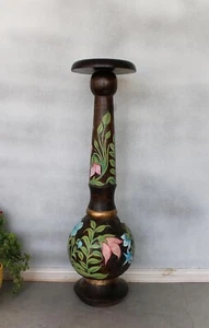 Handcarved Unique Wooden Long Candle Stand Multicolour Flower Handpainted Candle - Picture 1 of 7