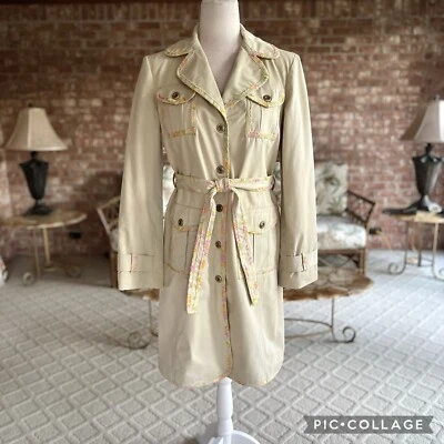 Cynthia Steffe Women’s Mint Green Pastel Embroidered Belted Trench Coat M - Image 1 of 4
