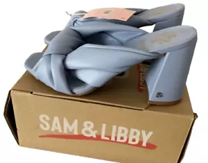 SAM & LIBBY BLUE JOVANNA SANDAL 3-3/4" CHUNKY Heel Sandals Sz 7 - Picture 1 of 9