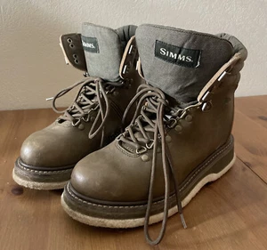 Simms Freestone Fly Fishing Wading Leather Boots Brown Green Felt Soles Size 7 - Picture 1 of 10