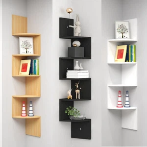 3/5 Tier Corner Shelf Wooden Floating Wall Shelves Storage Display Shelving Unit - Picture 1 of 23