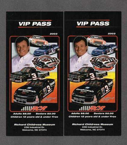 Lot of (2) 2003 Richard Childress Racing Museum VIP Pass Nascar Cover