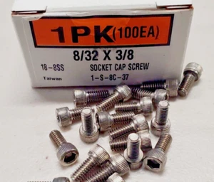 New 8/32 x 3/8" Socket Cap Screw, Fully Threaded, 18-8 Stainless Steel (100ea) - Picture 1 of 3