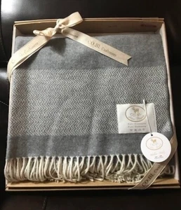 NWT CO.BI. Italy 100% Cashmere Throw Blanket Gray with Ivory Zigzag  - Picture 1 of 7