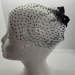 1960's Vintage Veil Black Headpiece with Felt Bow - Picture 1 of 5