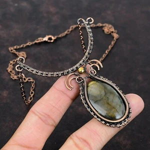 Labradorite Wire Wrapped Necklace Adjustable Handcrafted Copper Holiday 18.0" - Picture 1 of 7