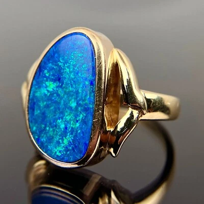 Anillo de oro amarillo modernista ópalo negro conjunto bisel 14k talla 7 Foto 1 de 4