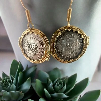 1816 Spanish Silver 1 Real Coins Earrings In 14K Yellow Gold - Image 1 of 4