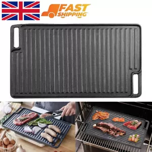 Reversible Cast Iron Griddle Hot Plate BBQ Grill Cooking Camping Hob Steak Party - Picture 1 of 16