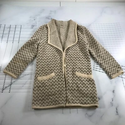 Cárdigan Suéter Vintage Horchow Para Mujer 6 Marrón Gris Chevron Mohair Lana Cuello Foto 1 de 4