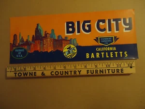 Big City California Bartletts Lambert Marketing Co Sacremento CA Obstkiste Etikett - Bild 1 von 1