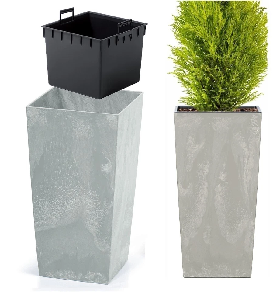 MARKENLOS Blumenkübel Übertopf Blumentopf Pflanzkübel Beton Optik Quadrat mit Einsatz