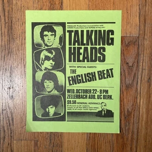VTG ORIGINAL 1980 TALKING HEADS & ENGLISH BEAT CONCERT FLYER 8.5” X 11” BERKELEY - Picture 1 of 8