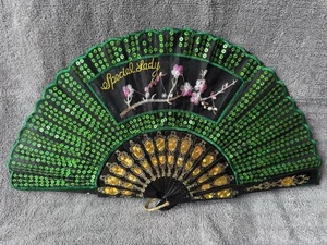 Vintage Handfächer SPECIAL LADY bestickt mit Pailletten: Risqué - Bild 1 von 12