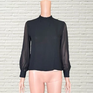 Vintage 60s Black Silk Chiffon Blouse - Saks Fifth Ave Mod Blouse - Picture 1 of 6
