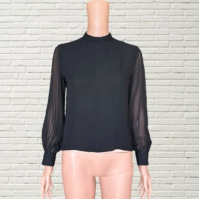 Vintage 60s Black Silk Chiffon Blouse - Saks Fifth Ave Mod Blouse - Image 1 of 4