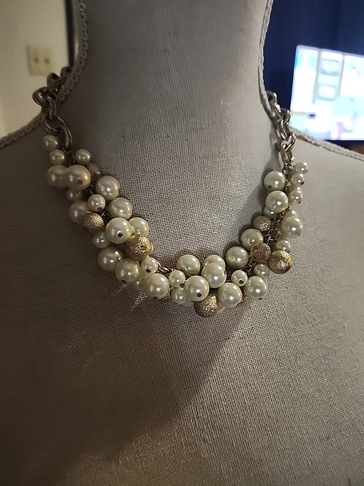 Jewel Kade Faux Pearl and Crystal Cluster Silver Tone Necklace - Image 1 of 4