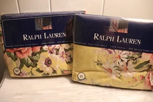 RALPH LAUREN BROOKE Yellow Floral Twin FLAT & FITTED Sheet 100% Cotton set new - Picture 1 of 3