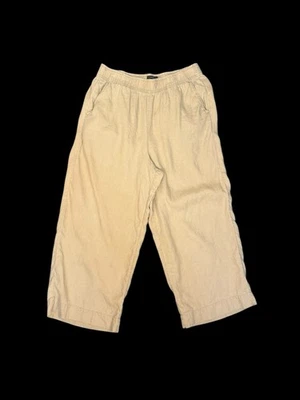 Tahari Women’s 100% Linen Pants Size Large Cropped Tan Wide Leg Inseam 24” - Image 1 of 4