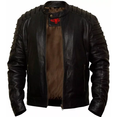 Men's Fashion Real Black Leather Jacket lambskin Biker Style Motorcycle Rider - Image 1 of 4