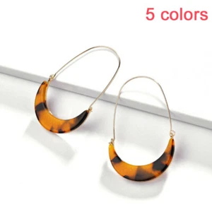 New Acetate Tortoise Shell Crescent Luna Moon Drop Hoop Earrings Fashion Jewery - Picture 1 of 15